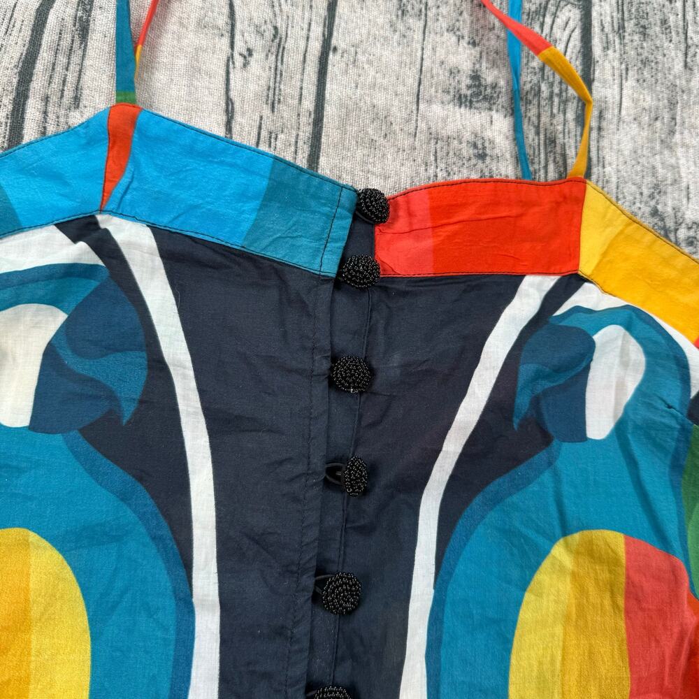 FARM Rio Macaw Stripes Maxi Dress S Multicolor Cotton Beach Cover-Up - Picture 3 of 9